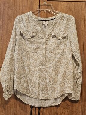 St Johns Bay Women's Floral Henley Tunic - Beige Cream